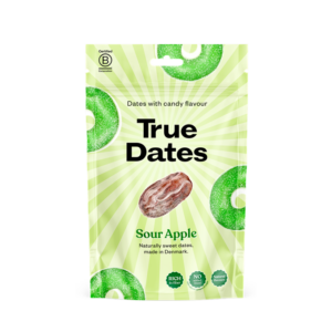True Dates Sour Apple kirpeän omenan makuiset taatelit 100 g